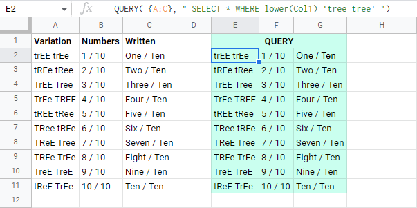 QUERY Case Sensitive range