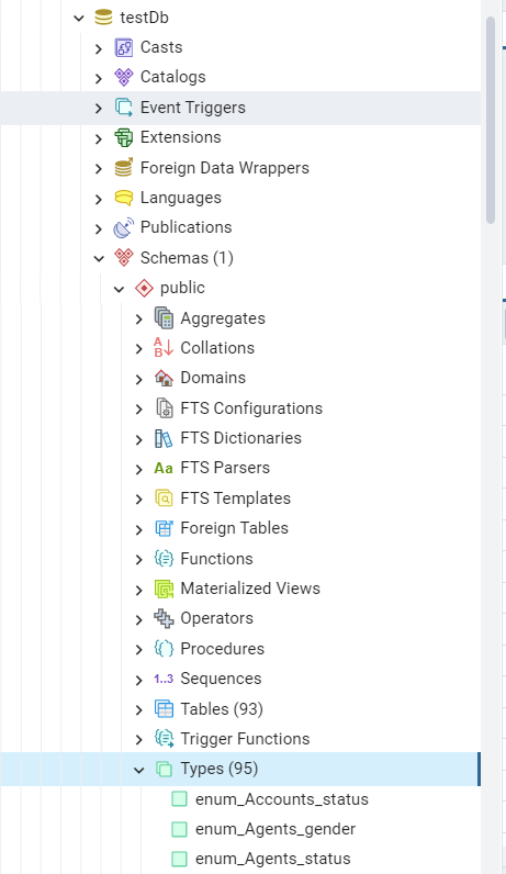 PgAdmin types