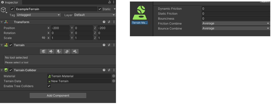 terrain settings and the terrain material settings