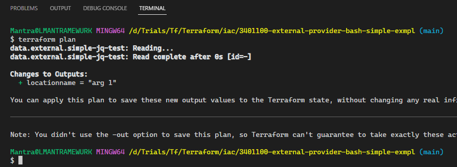 Terraform plan with git bash