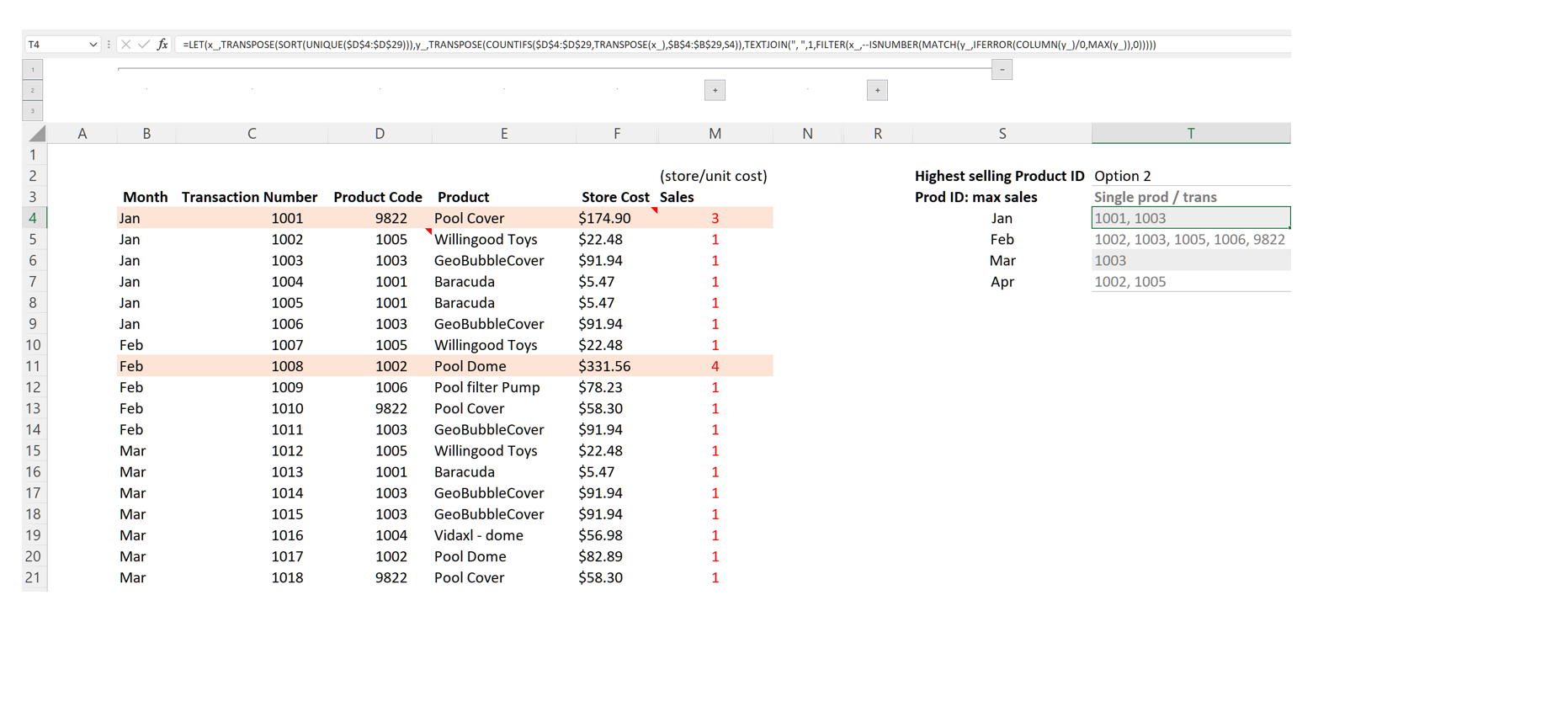 Option 2 - single product/transaction result