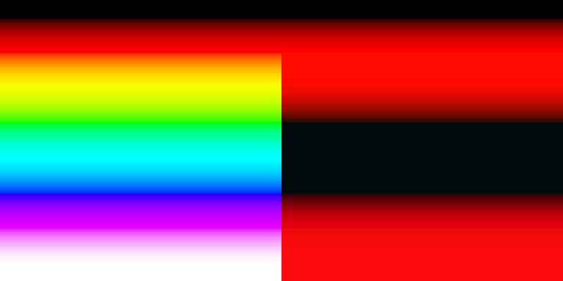 A picture of a rainbow with the above code applied and the output next to it