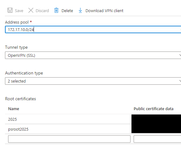 Image showing Azure Portal with Root Cert Name