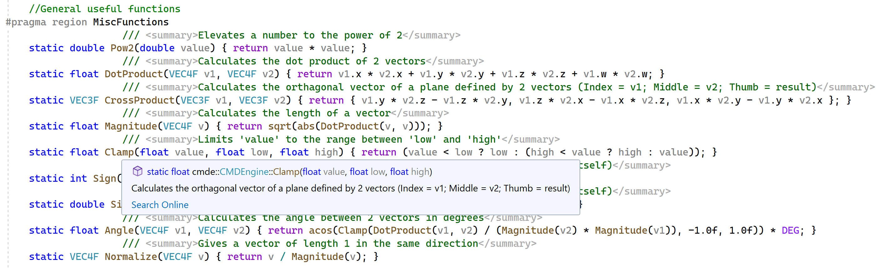 A function with a clearly visible summary above it, but which shows a completely different summary