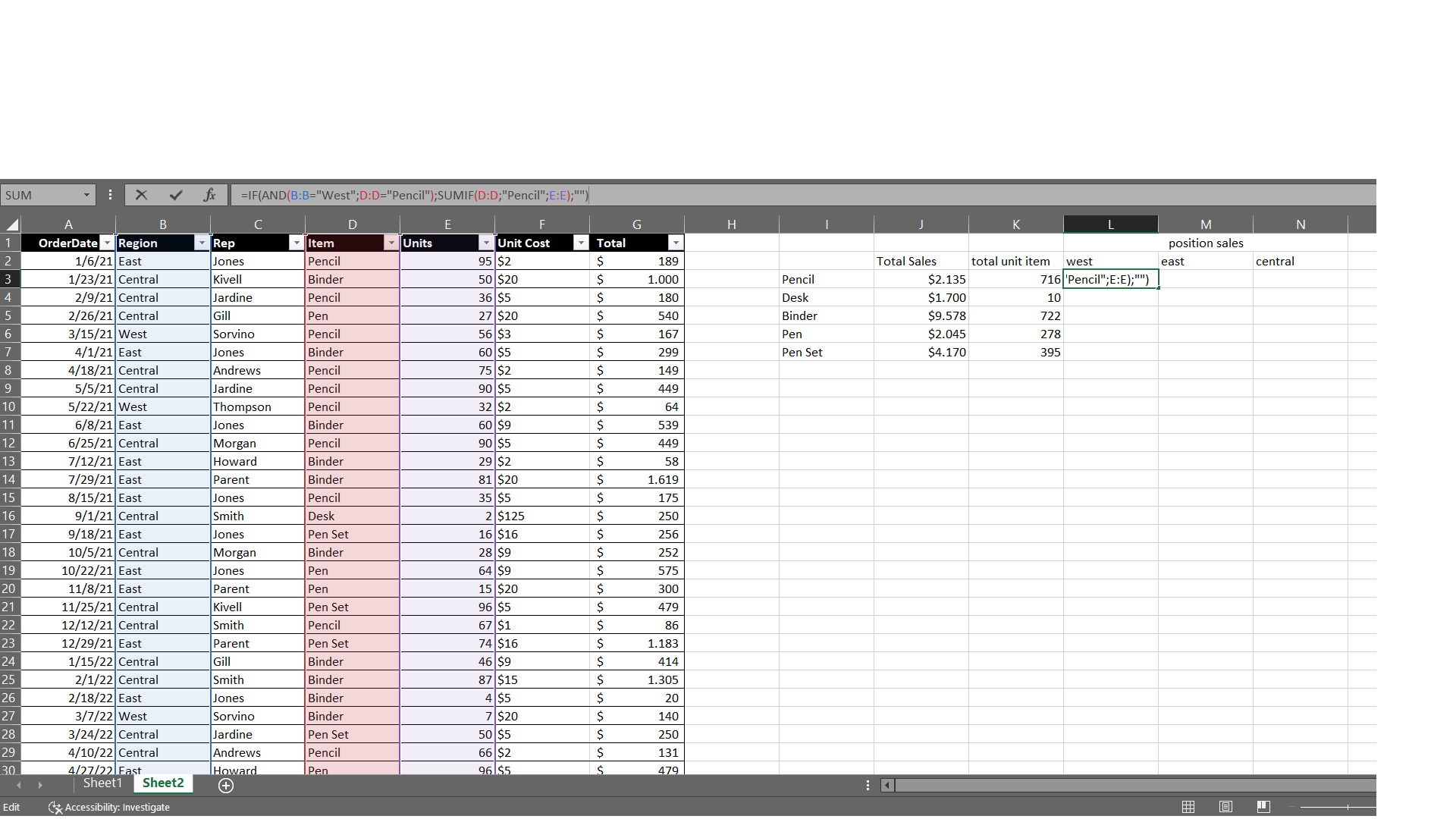 screenshot of the excel