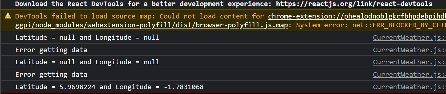 This is what the console.log looks like when I refresh the page