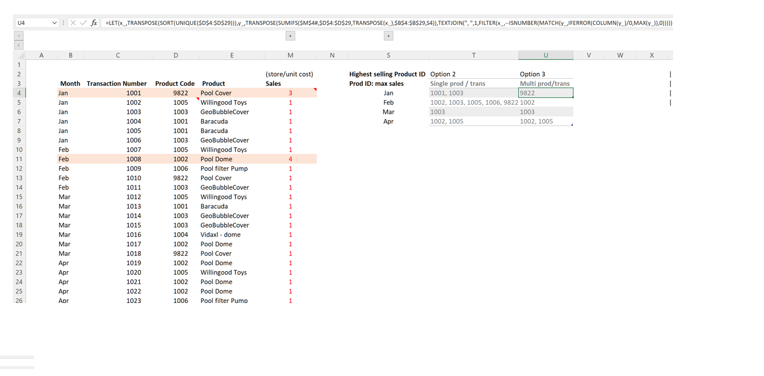 Multi-product sales per trans results