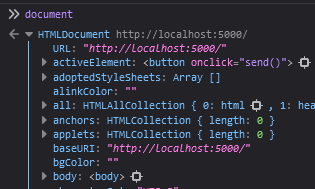 screenshot of firefox console showing all methods and properties of the document object