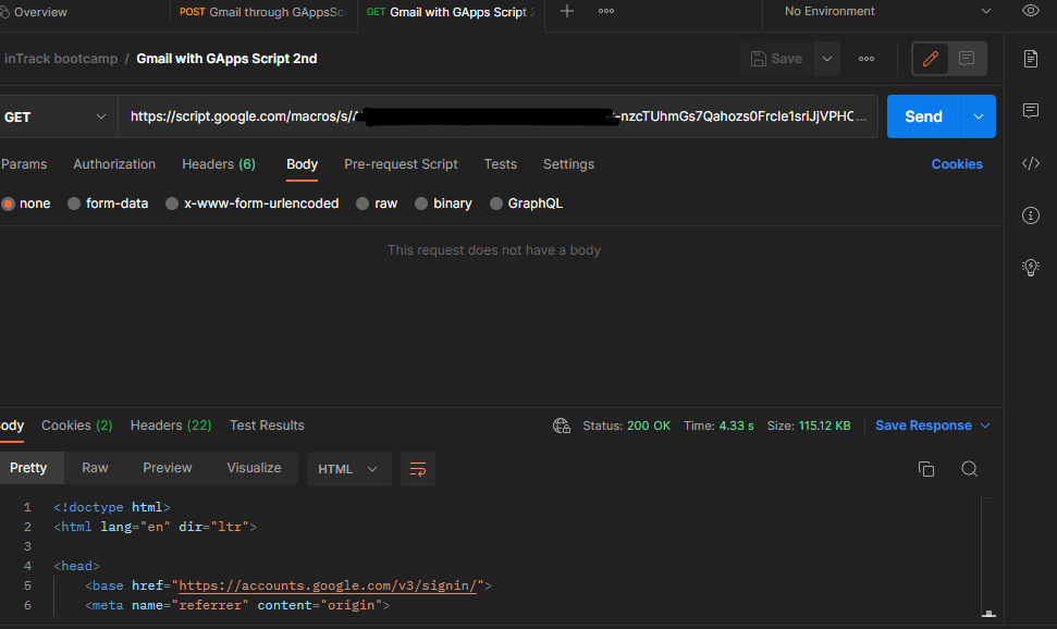 Google Apps Script API in Postman