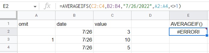 AVERAGEIFS() example data