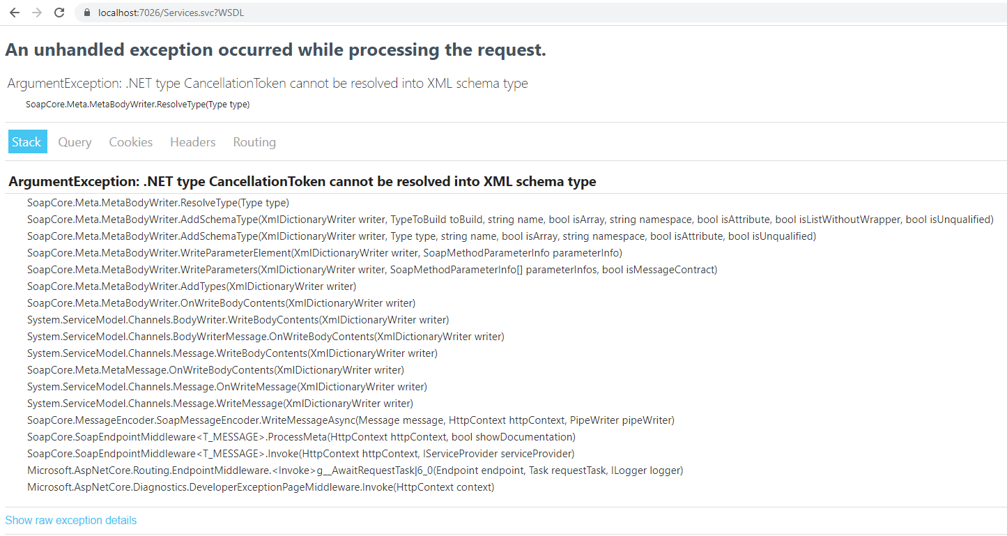 Exception while getting the WSDL