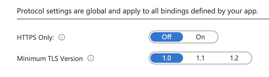 Azure app service TLS settings