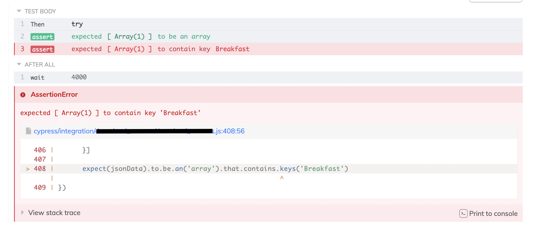 AssertionError: expected [ Array(1) ] to contain key 'Breakfast'