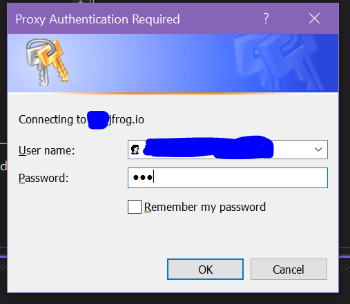 Artifactory Authentication Pop-up in Visual Studio 2022