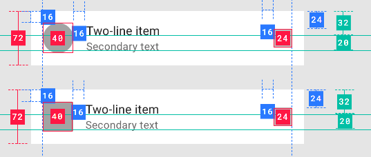 Material Design specs for some two-line list item layouts