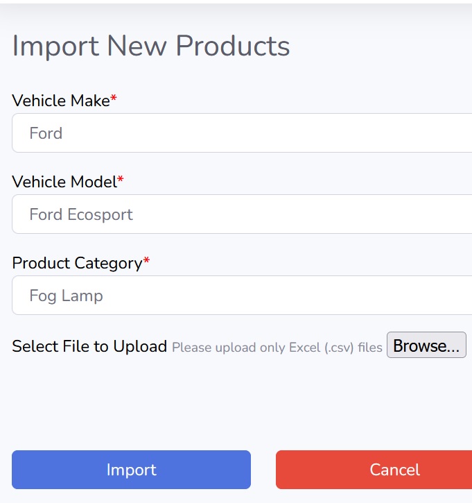 Product Import Page