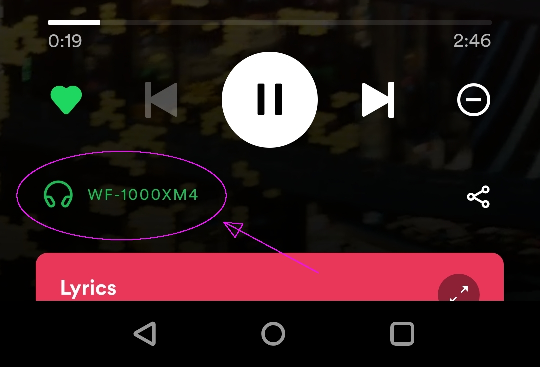 Spotify Screenshot with audio source shown