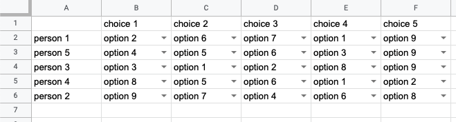 screenshot of input data