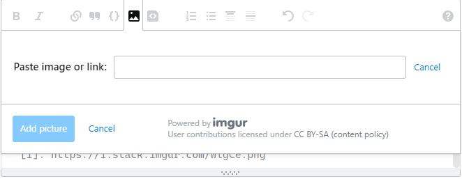 Screenshot of StackOverflow image uploader paste text screen
