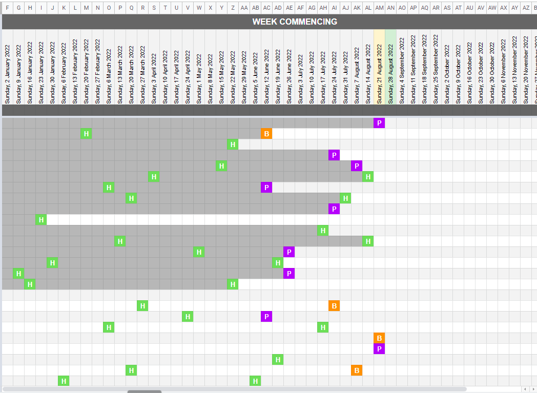 sheets timetable example