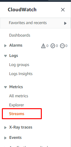 CloudWatch Metric Streams on console