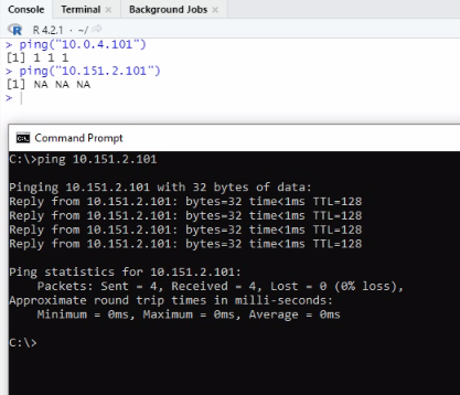 Example of R pings and cmd pings