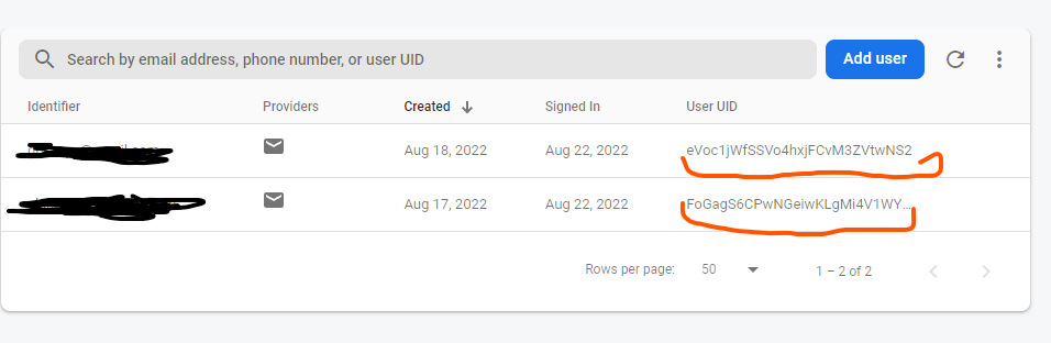 Firebase Auth Users