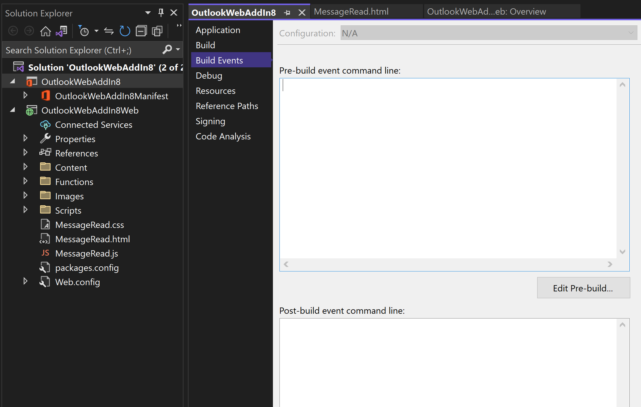 the post-build event in visual studio