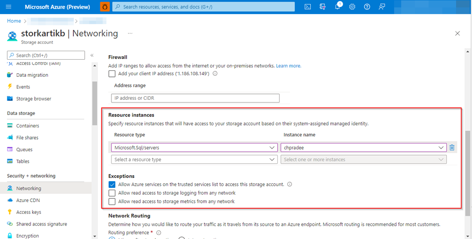 Storage account firewall