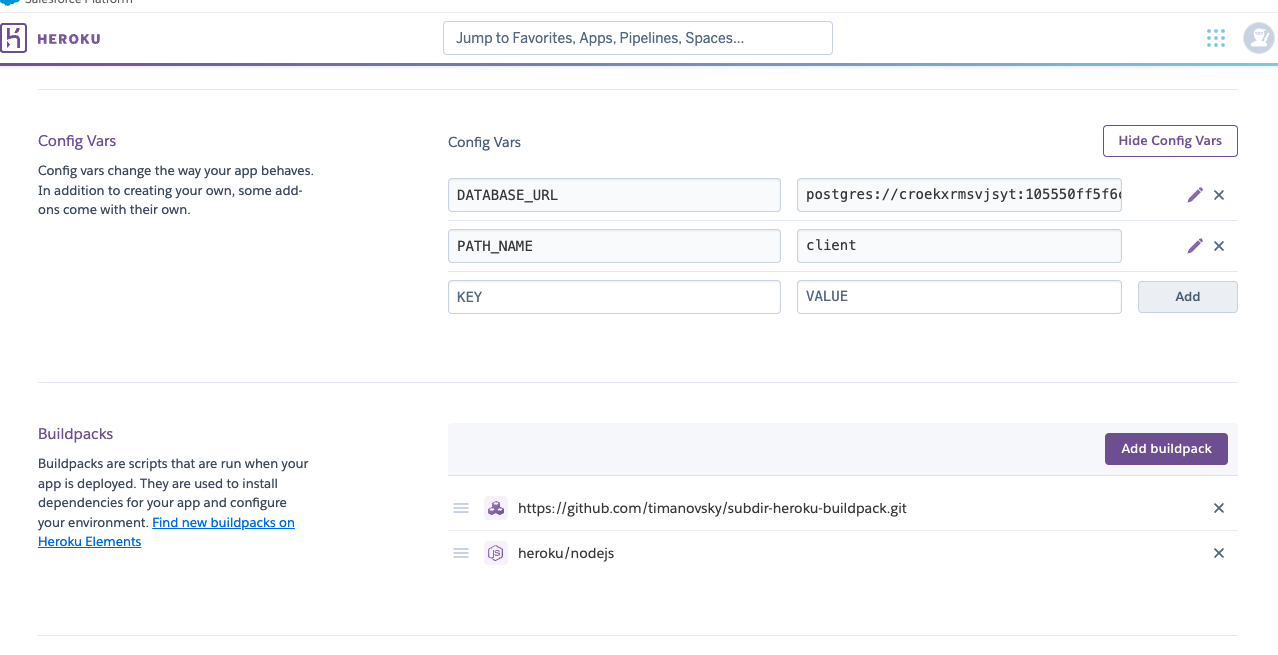 heroku configs