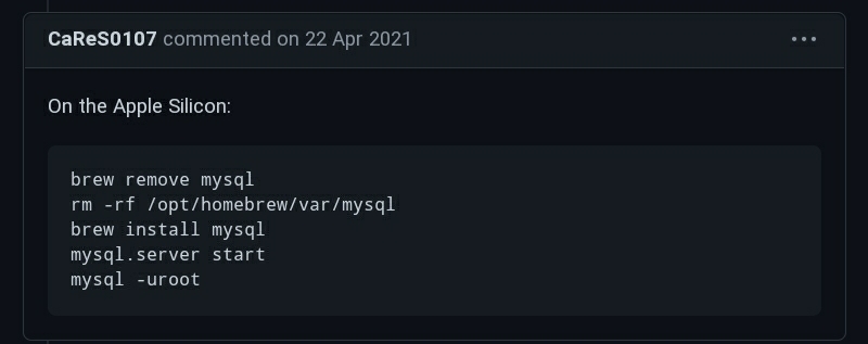 A comment on that post to properly uninstall MySQL on Apple Silicon devices