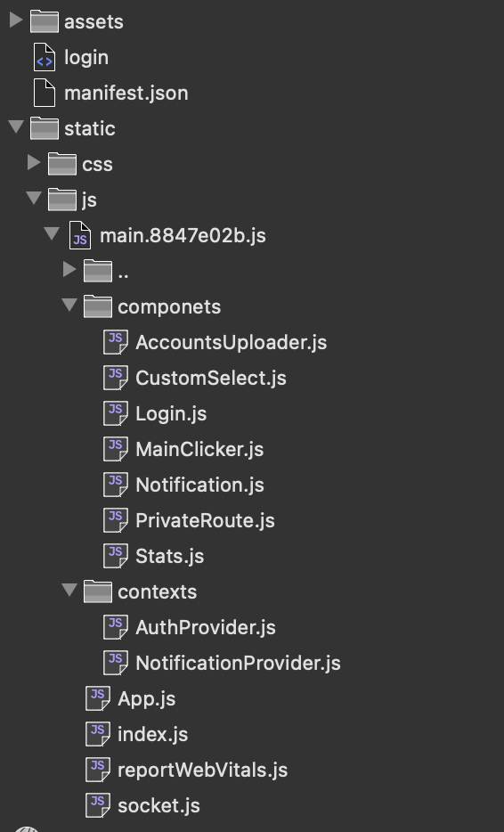 All the files of my project when you open dev tools and go to sources