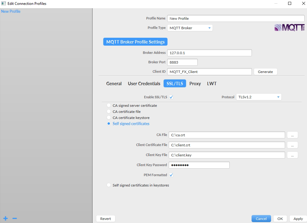 MQTTfx settings