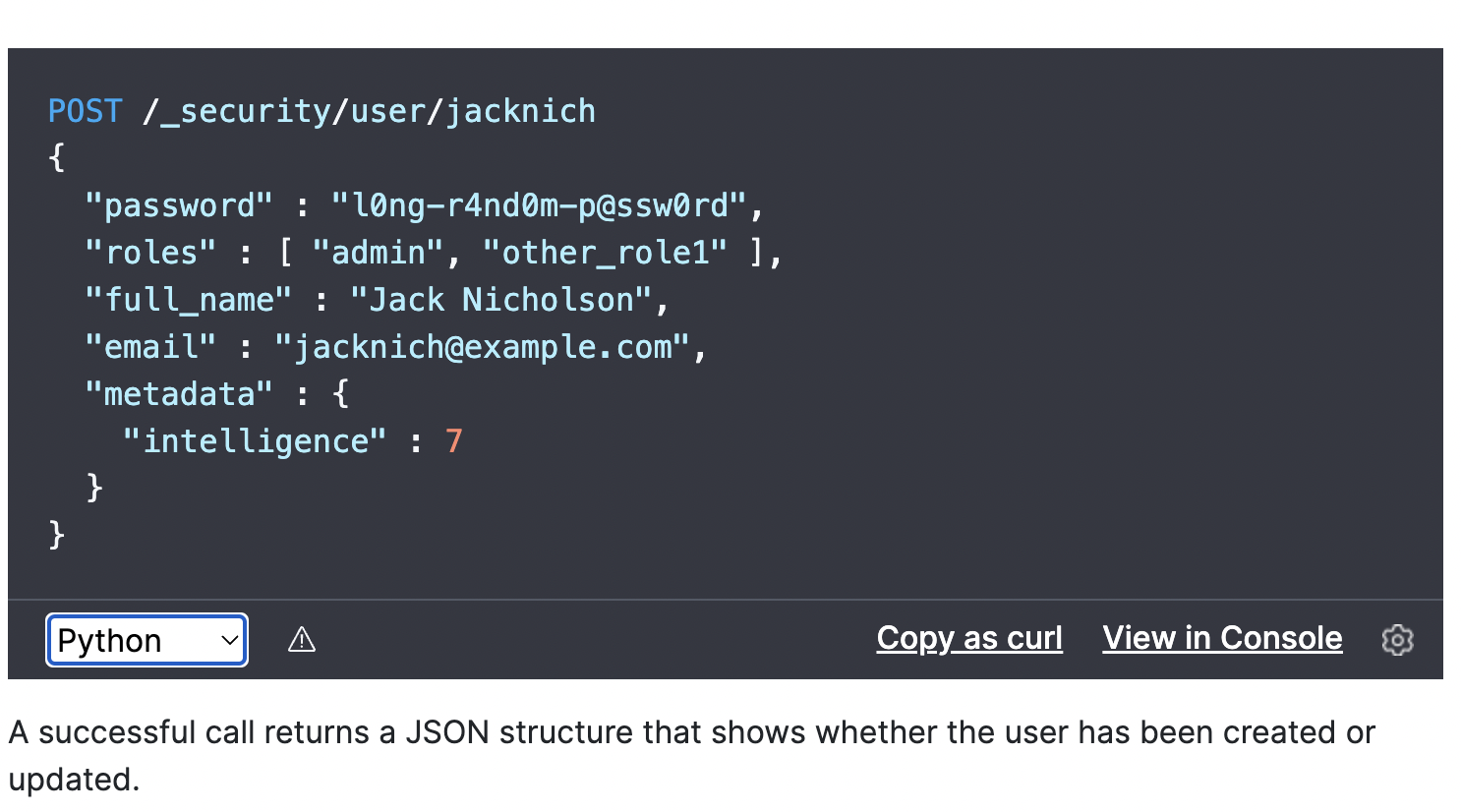 Creating new user using in console