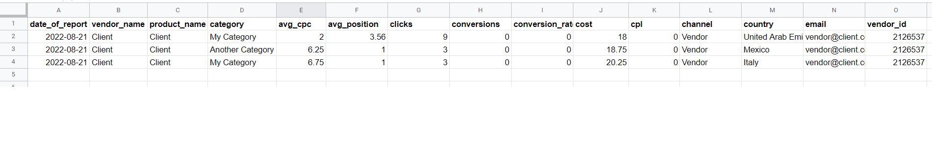 Google Sheet output