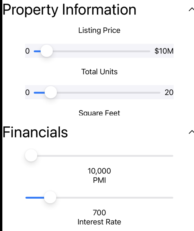 Screenshot #2: Both Property Information and Financials menus are expanded.  Only one menu should be expanded at a time while others are collapsed