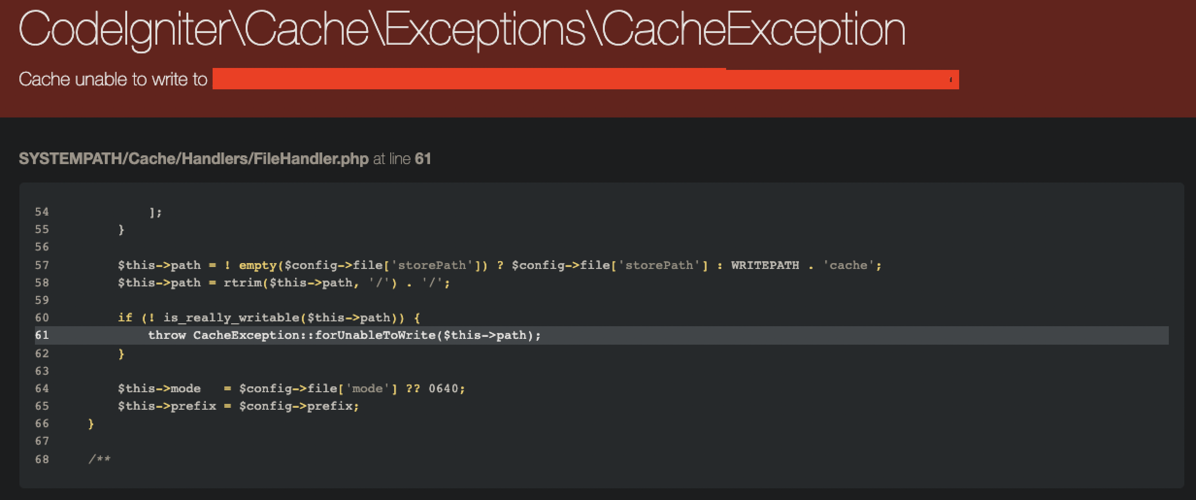 Cache Exception