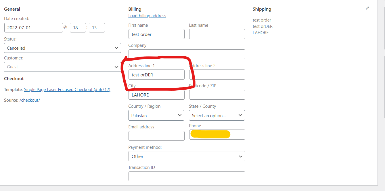 Screenshot of Billing Address form fields