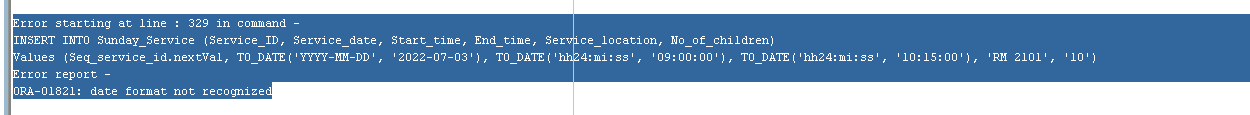 Error report ORA-01821