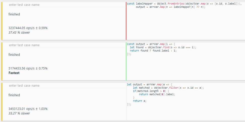 JSBench.me run showing the runs in the table below