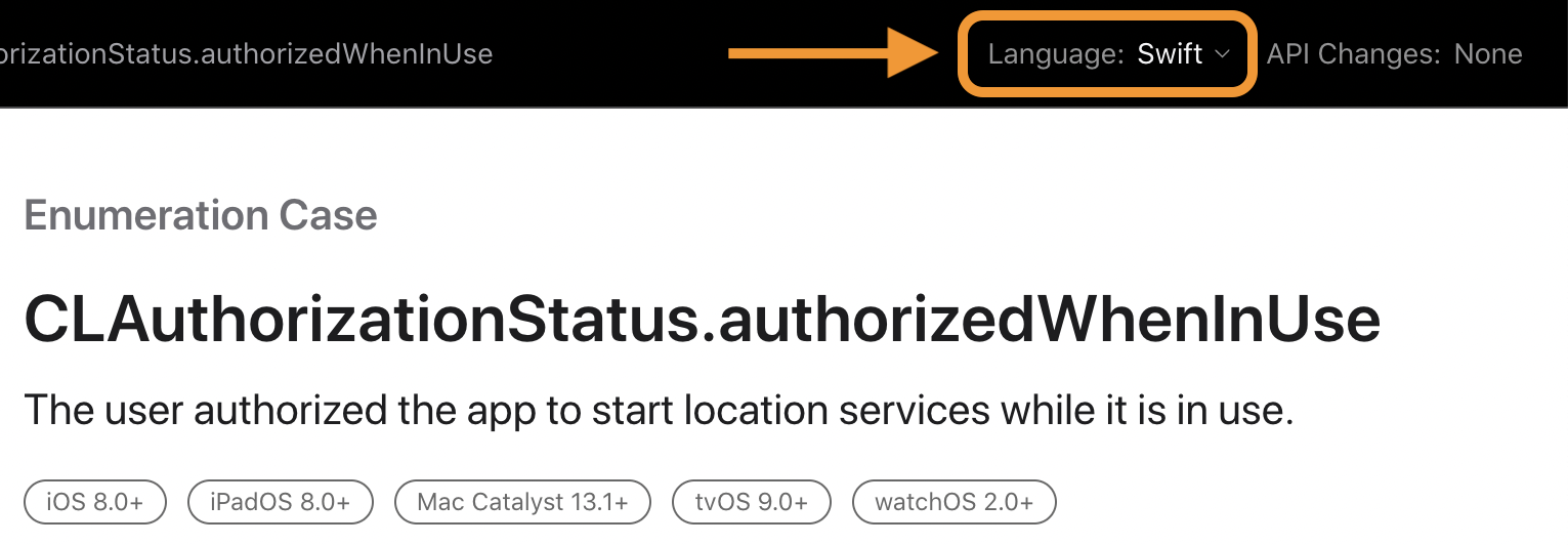 authorizedWhenInUse Swift reference documentation