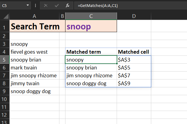 GetMatches(A:A,C1)