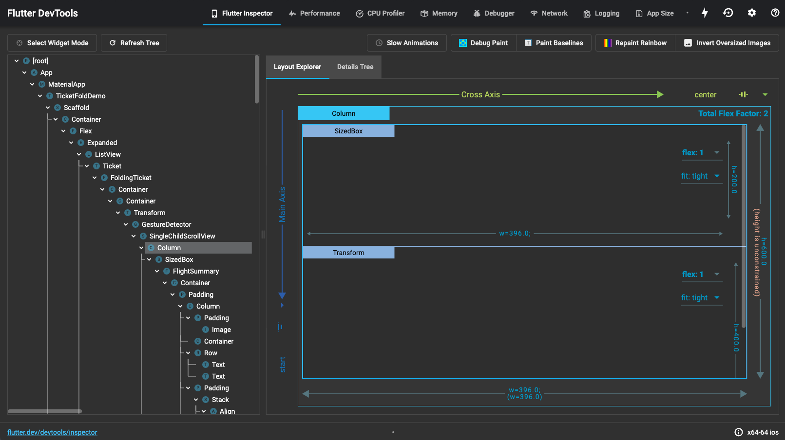 A screenshot of Flutter Inspector