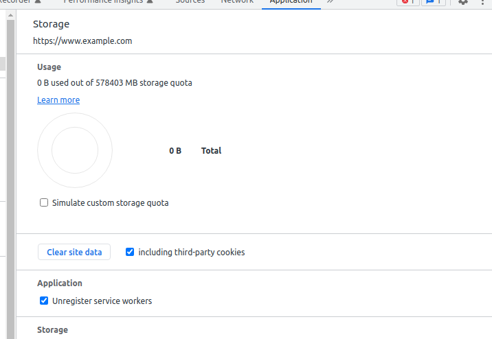 Screenshot of Dev Tools, Clear Site data