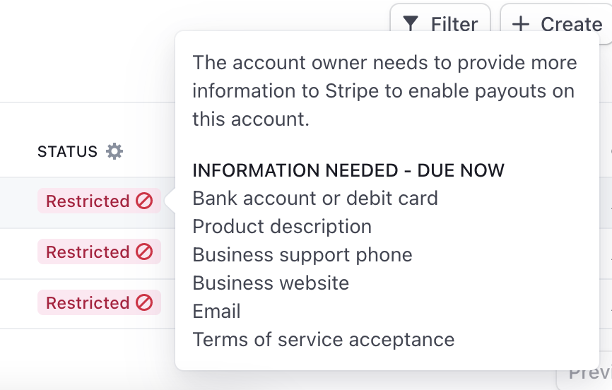 standard accounts with skip-form are initially restricted and there is no way to provide test data so that their status changes