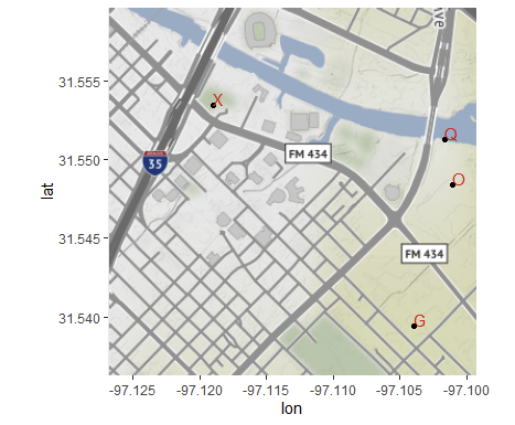 sample ggmap with additional data piped in