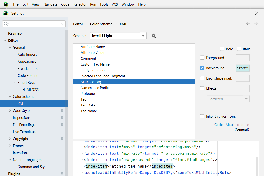 IDE settings page