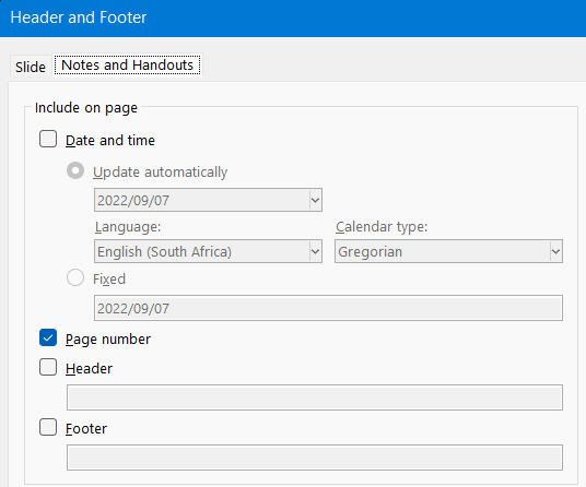 Screenshot of powerpoint userform the hide page numbers