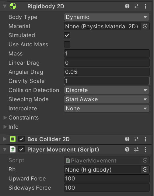 Screenshot of the inspector in the Unity Game Engine.