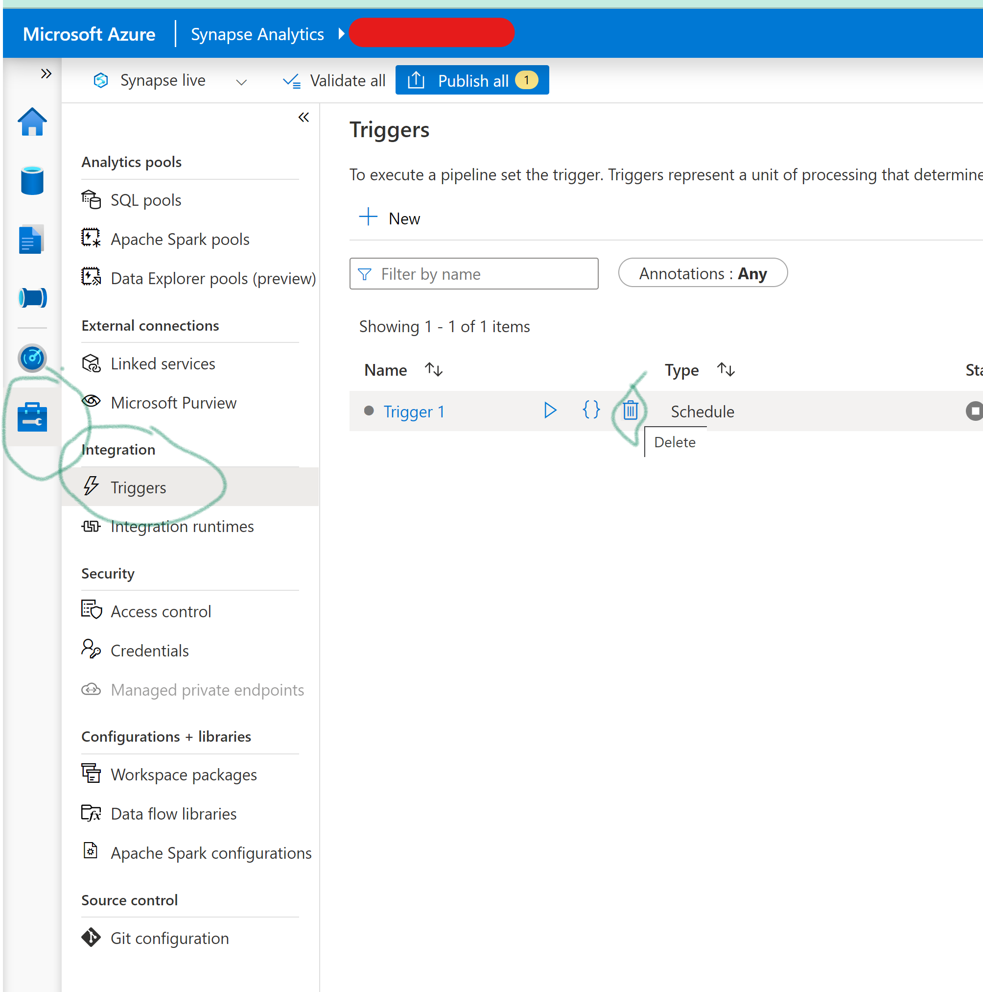 Delete triggers in Azure Synapse